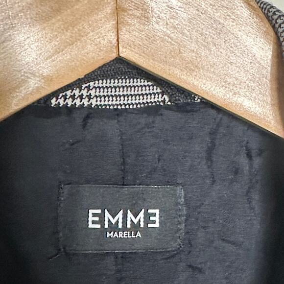 EMME MARELLA Micro Houndstooth Double Breasted Blazer Black White Sz 2 $268 {V4} - Picture 4 of 5